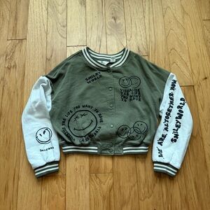 h&M Green and White Smiley Face Baseball Jacket